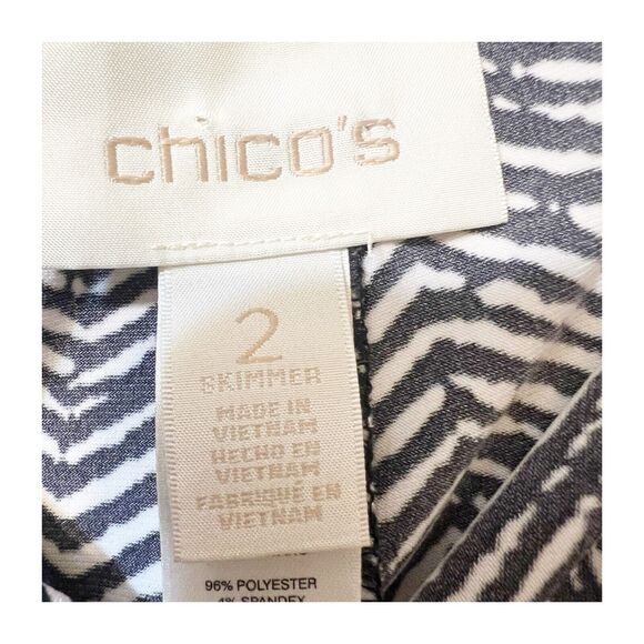 Chico’s Chevron Print Pant Size 2/Large Skimmer Black White Cropped Ankle Pant - Picture 5 of 9